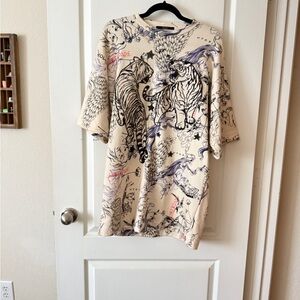 Animale Beige and Black Graphic Mini Dress